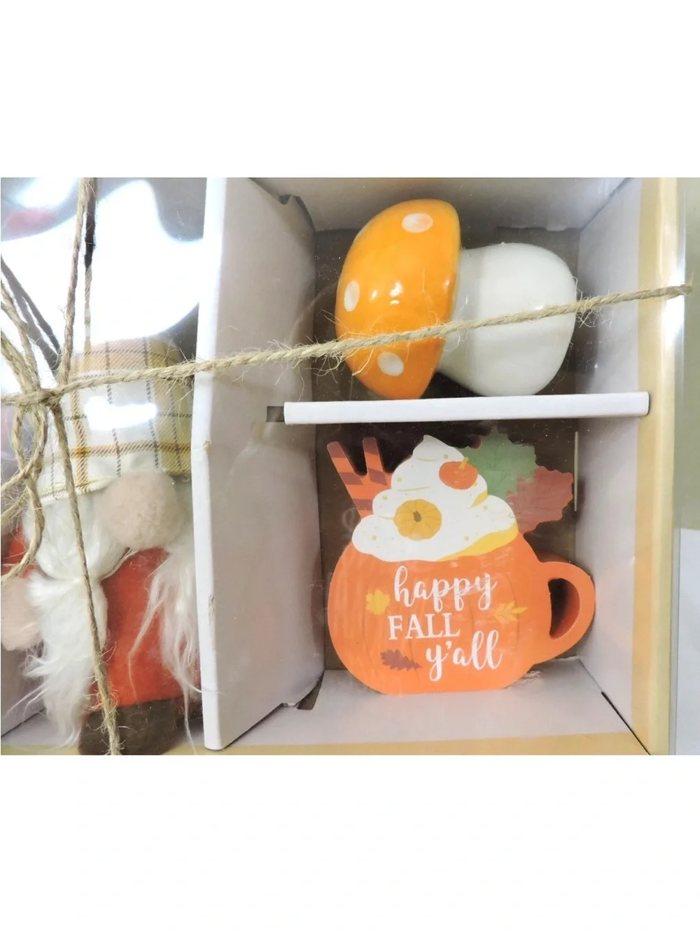 Fall Gnome Fall Decor Set 4 Piece  NIB Set Gnome, Mushroom, Wood Figures, etc